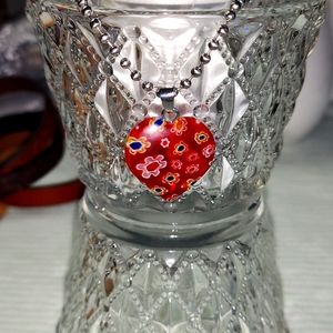 Red Flower Heart Pendent!